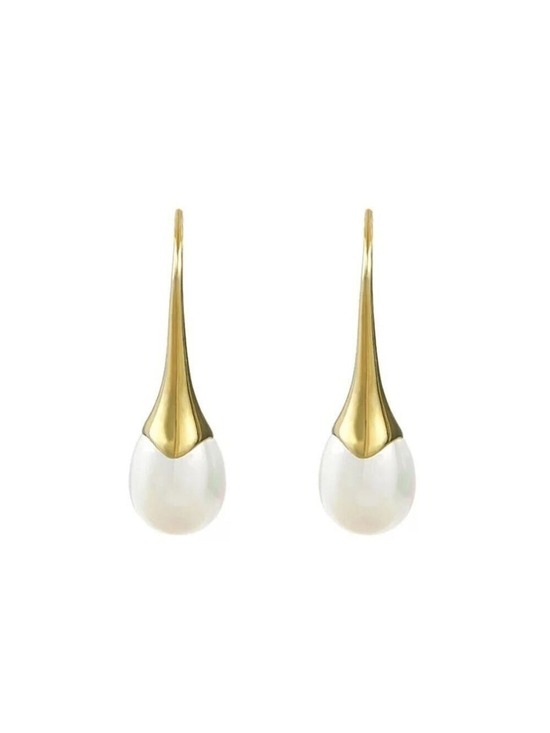 Jewelry - 14k Gold plated over 925 Sterling Silver Pearl Drop Hook Earrings